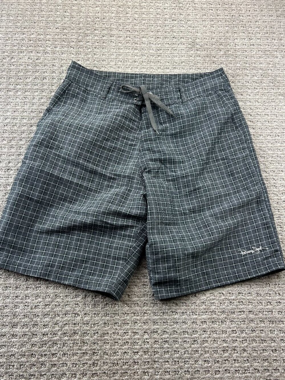 Panama Jack Swim Trunks Men Size 32 Gray Plaid Bathing Suit Shorts Embroidered
